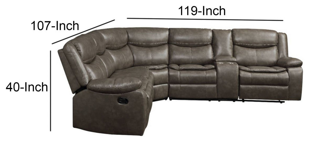 Benzara BM261708 L Shaped Sectional With Leather Match Fabric & Recliner, Gray