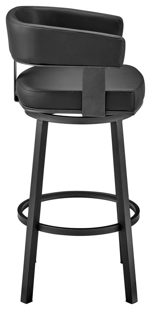 Lorin Counter Height Swivel Bar Stool, Black Finish and Black Faux Leather, Black/Black, Counter Height