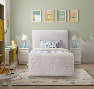 Stylus Black Boucle Fabric Full Bed, Cream, Twin