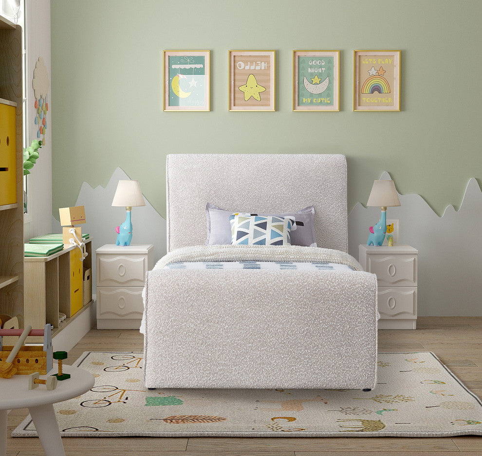Stylus Black Boucle Fabric Full Bed, Cream, Twin