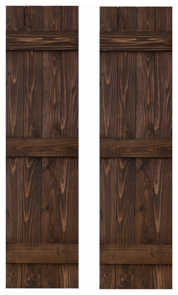 Traditional Board and Batten Exterior Shutters Pair, Coffee Brown, 66"