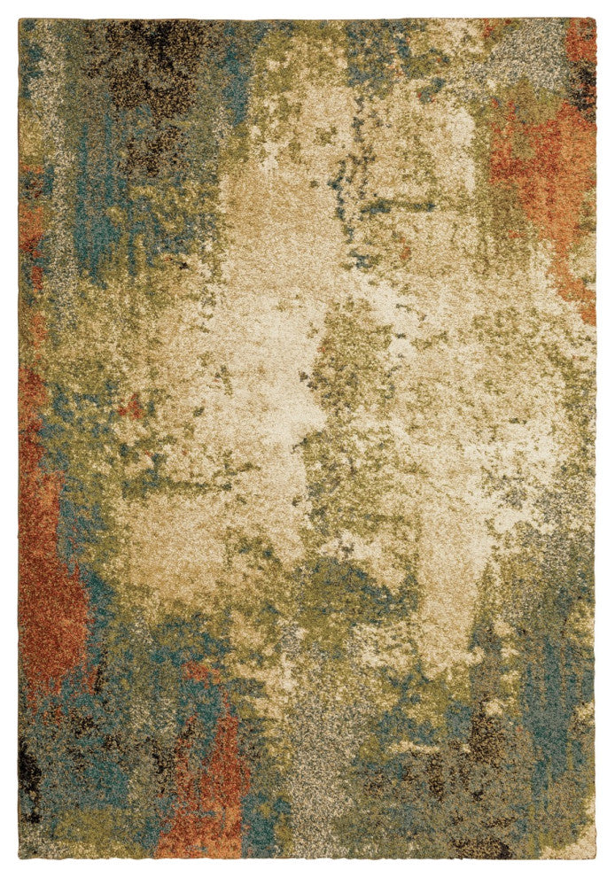 7' x 10' Beige Blue Machine Woven Abstract Indoor Area Rug