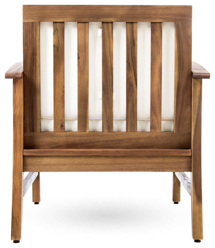 GDF Studio 3-Piece Pearl Outdoor Acacia Wood Chat Set With Cushions, Cream