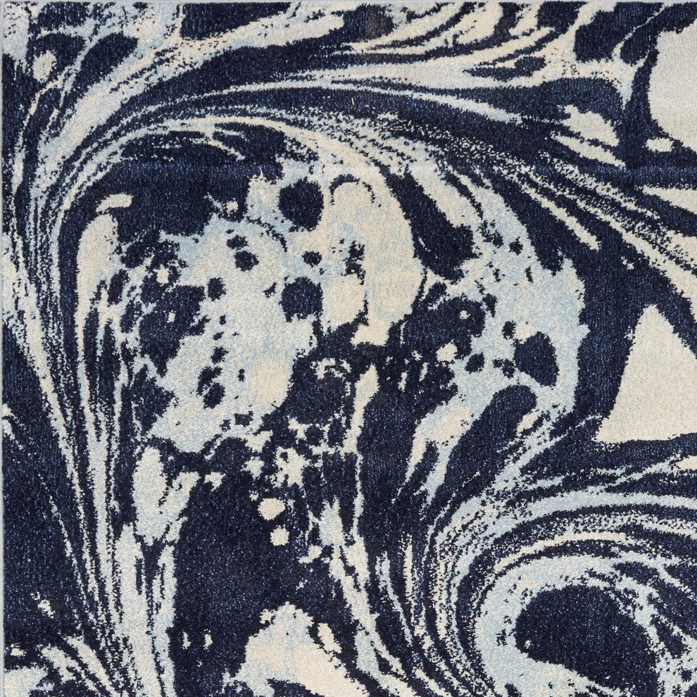 Watercolor Marble Plush Area Rug, Blue, 3'3"x4'11"