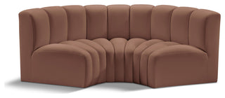 Arc Vegan Leather Upholstered 3-Pc. Inward Curved Modular Sectional, Cognac