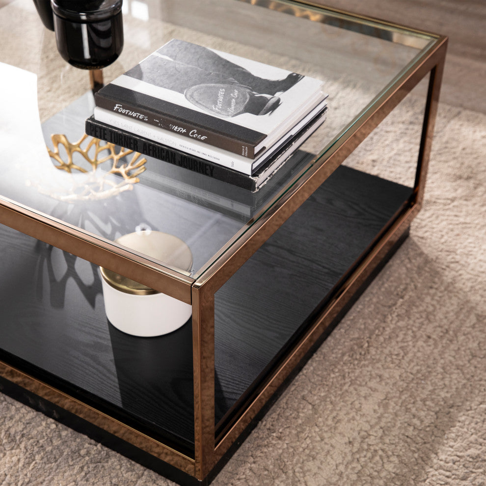 Lexington Glass-Top Cocktail Table, Champagne and Black