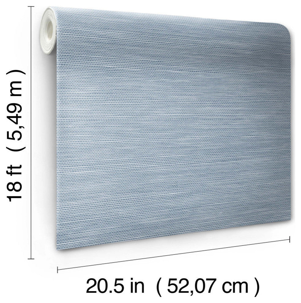 Mr. Kate Stella Dusty Blue Grasscloth Peel and Stick Wallpaper