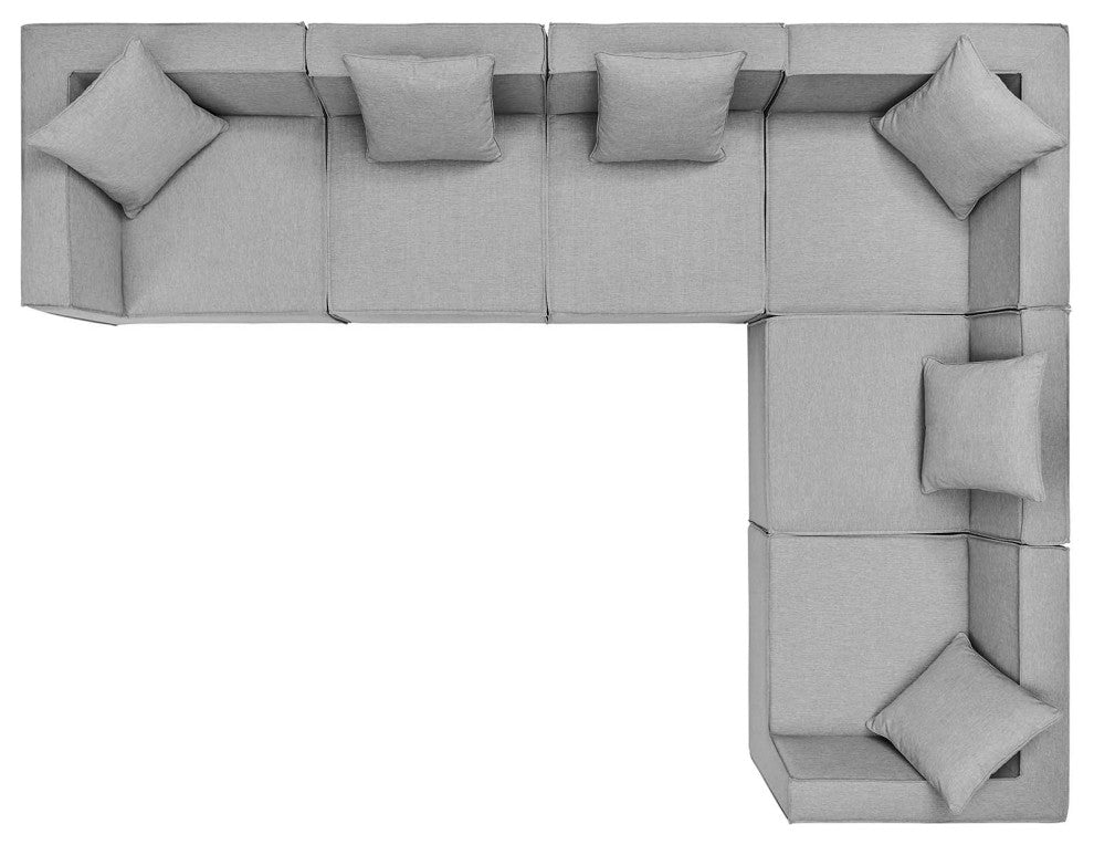 Lounge Sectional Sofa Set, Fabric, Gray, Modern, Outdoor Patio Cafe Bistro