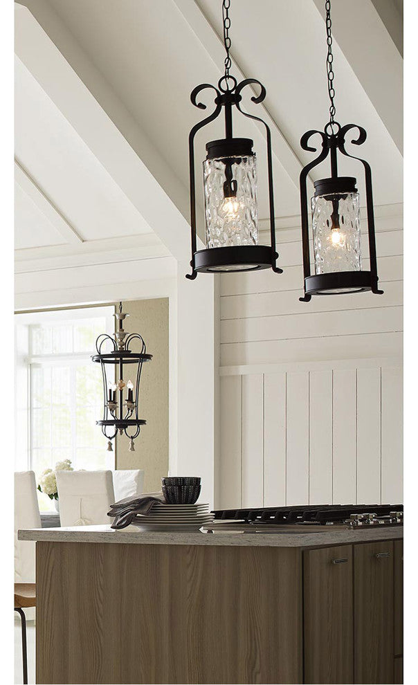 Hermosa 1-Light Outdoor Hanging Lantern Black Clear Water Glass