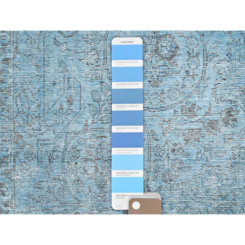 Baby Blue, Vintage Persian Tabriz, Worn Wool Hand Knotted Rug, 5'7"x9'2"
