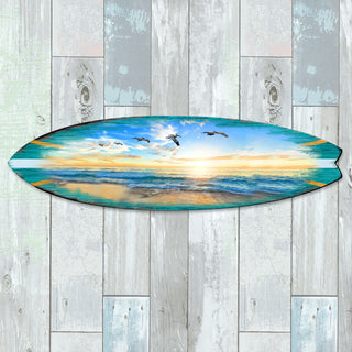 Sunset Surfboard Coastal Door Art, Approximate Size: 36x10