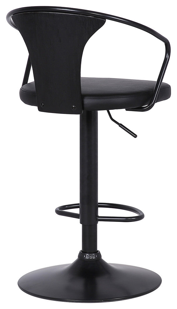 Eagle Adjustable Barstool, Black Powder Coated Finish With Black Faux Leather, Black