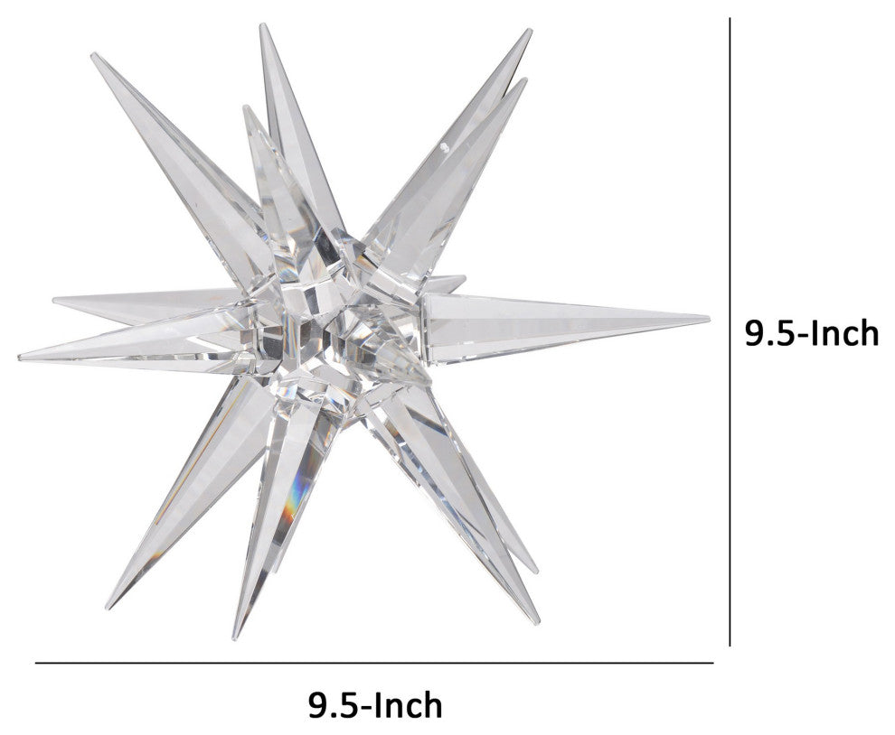 Benzara BM284971 10" Glass Star Decor for Tabletop, Elegant Clear Crystalline