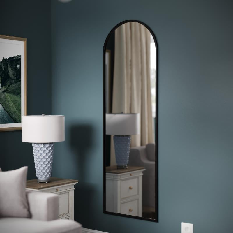 Mila Arched Metal Framed Wall Mirror, Black - 22"x65"