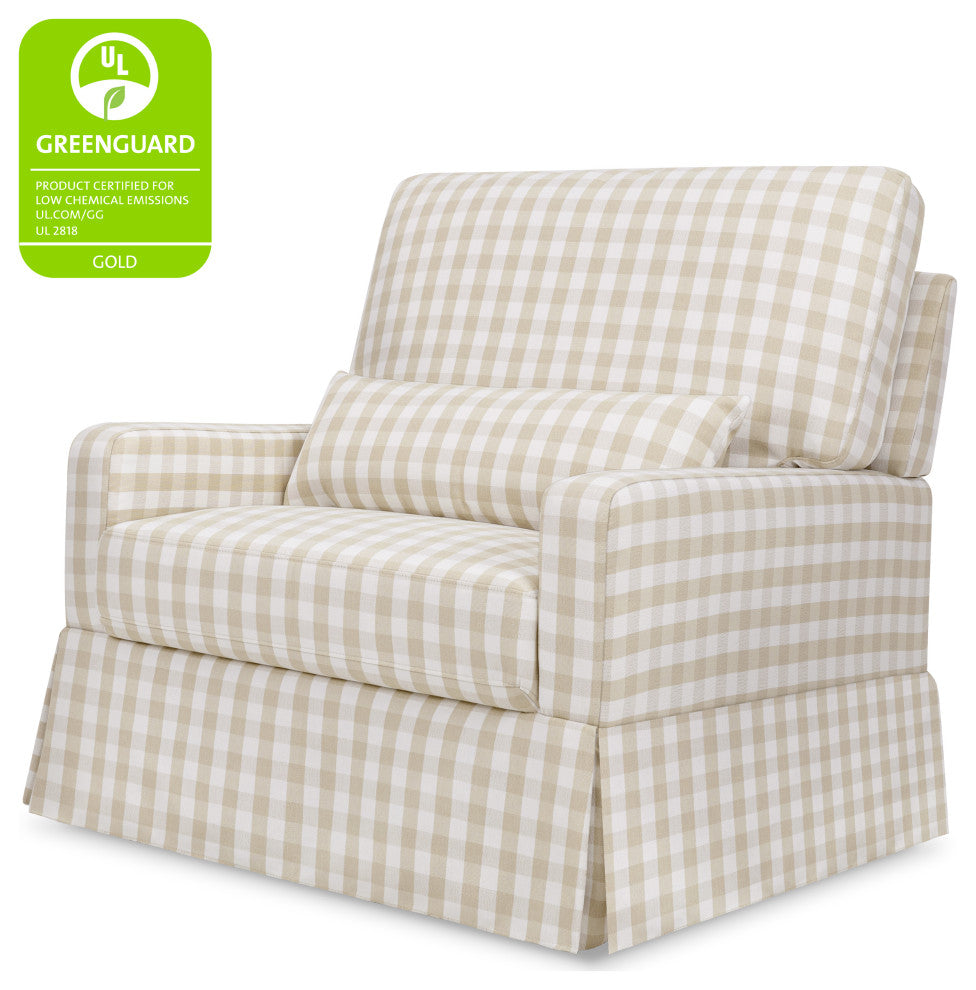Crawford Pillowback Chair and a Half Comfort Swivel Glider, Tan Gingham