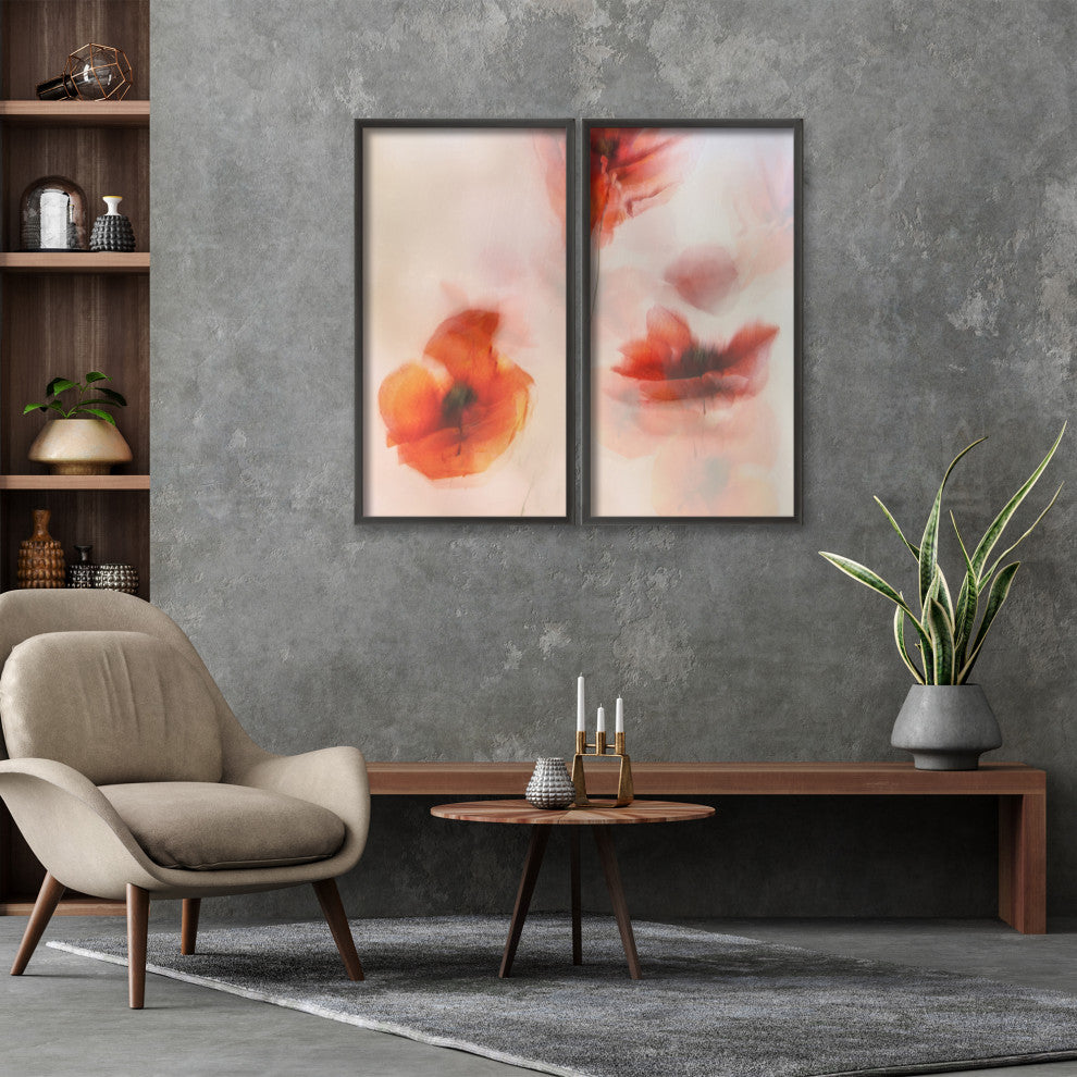 Painted Poppies Framed Print 2-Piece Wall Art by Nel Talen, 12"x24", Framed