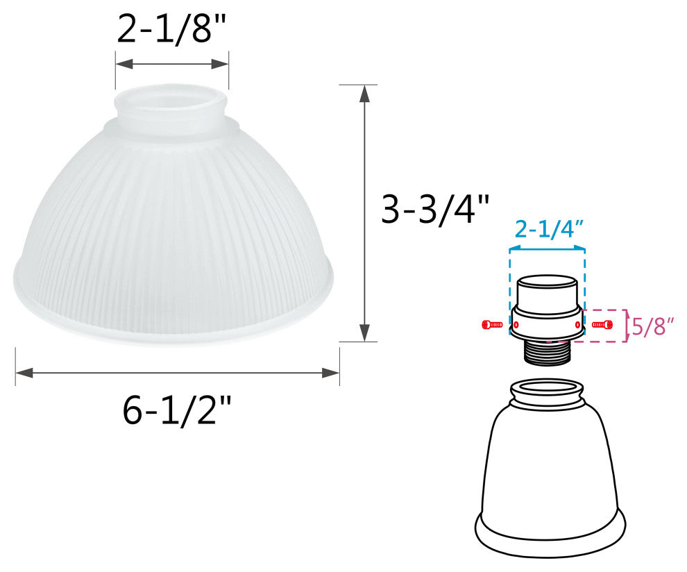 23086-4 Replacement Dome Shaped Frosted Ribbed Glass Shade, 4 Pack