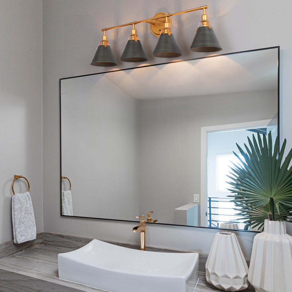 LNC Modern 4-Light Bathroom Vanity Light, Antique Brushed Gold/Gray