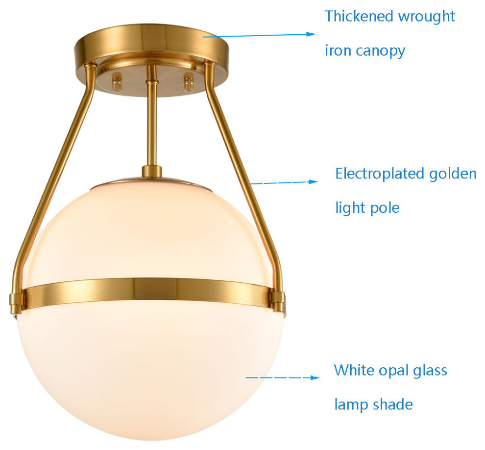 Modern Globe Semi Flush Mount Ceiling Light Sputnik Chandeliers, Brass, 1-Light