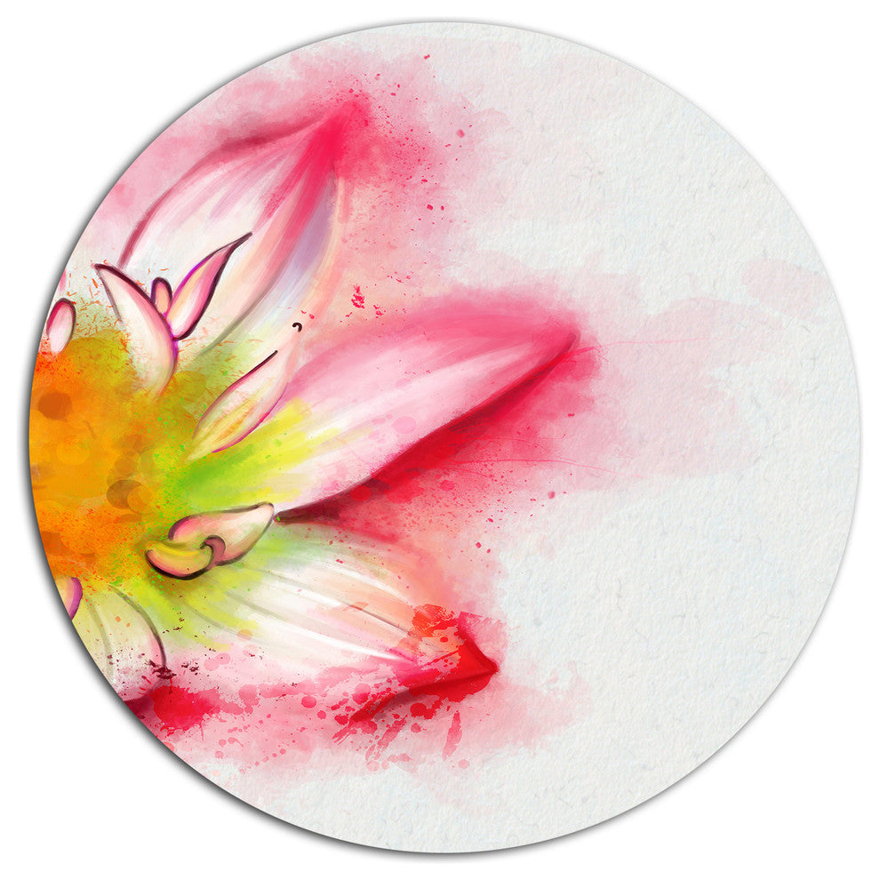 Beautiful Pink Flower Painting, Floral Disc Metal Wall Art, 23"