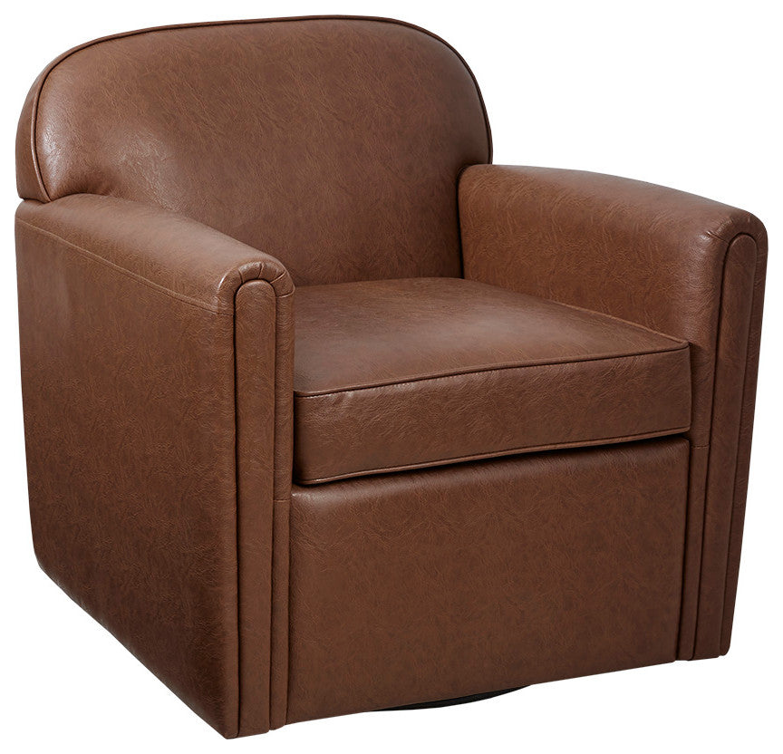Archer Faux Leather Swivel Lounging Armchair, Brown