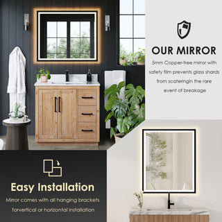 Cicero Vanity, Grain White Engineered Stone Countertop, Light Brown, 36", With Mirror