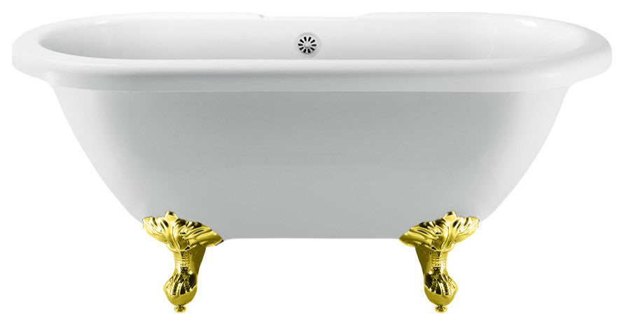 67" Streamline N1121GLD-WH Clawfoot Tub and Tray With External Drain