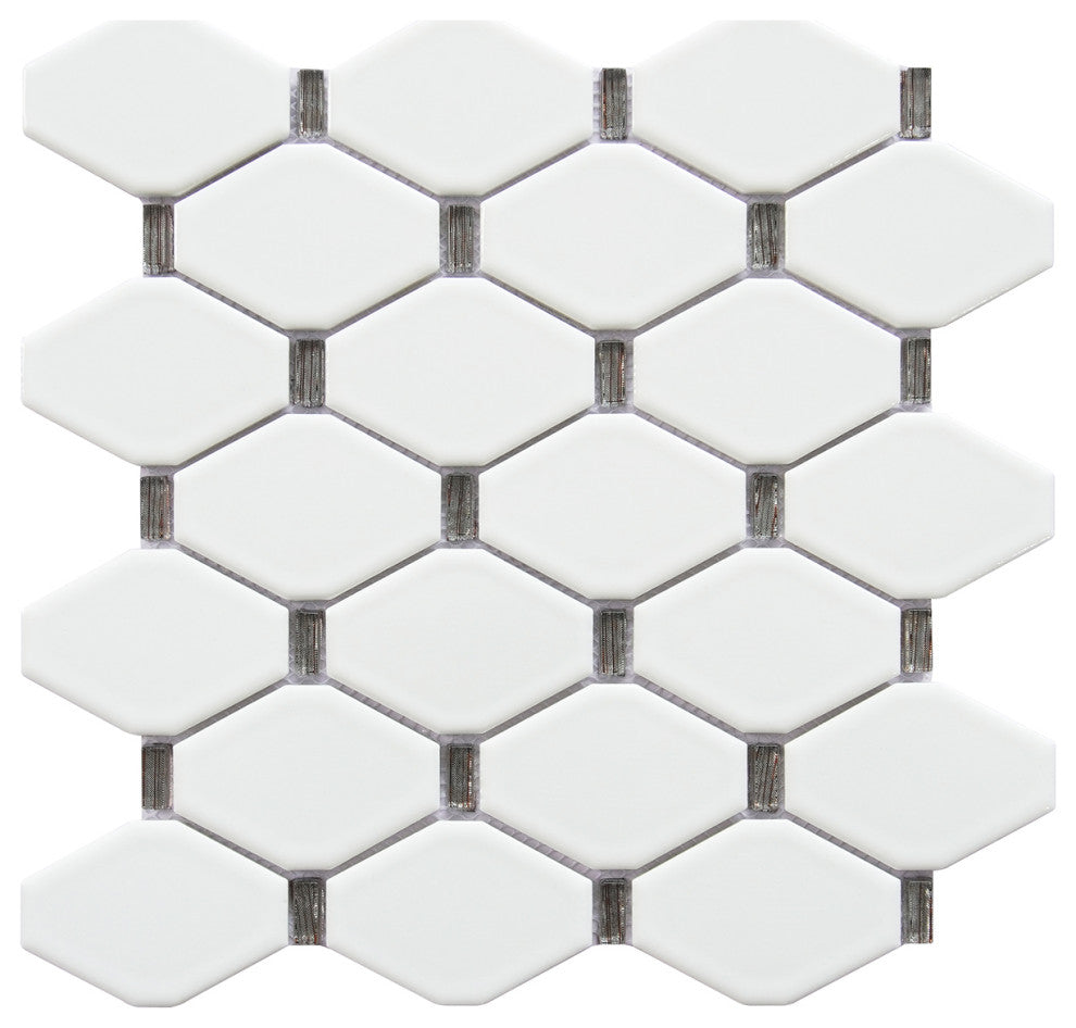 Badajoz 11.5x10.94, Honeycomb Glass Mosaic Tile, White/Brown, Sample