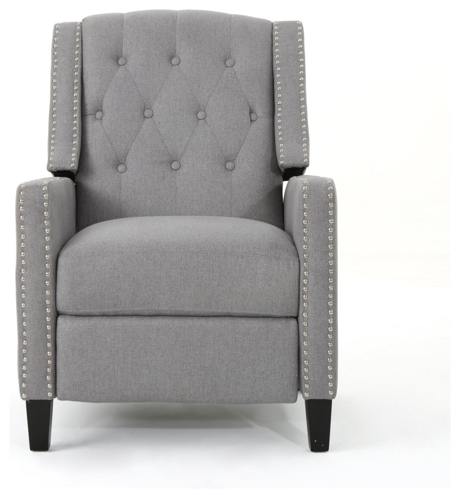 GDF Studio Izaak Tufted Back Fabric Recliner Chair, Light Gray