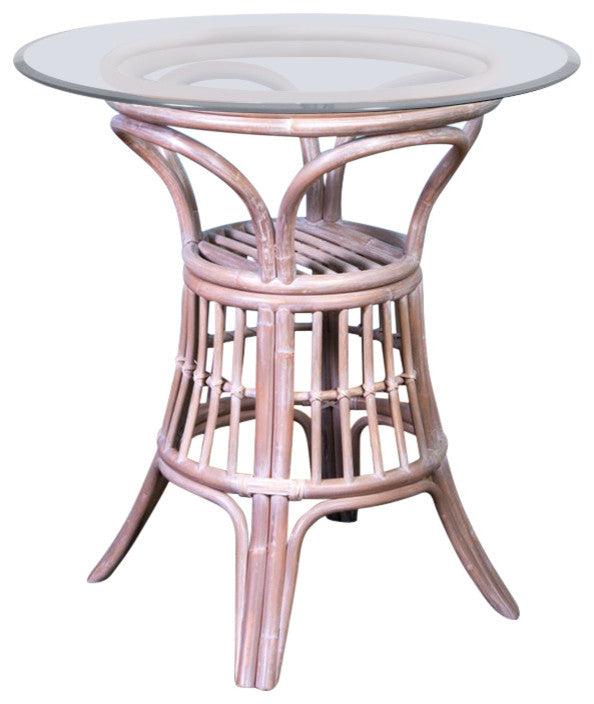 Universal 42" Round Tempered Bevel Edge Glass Counter Table, Rustic Driftwood