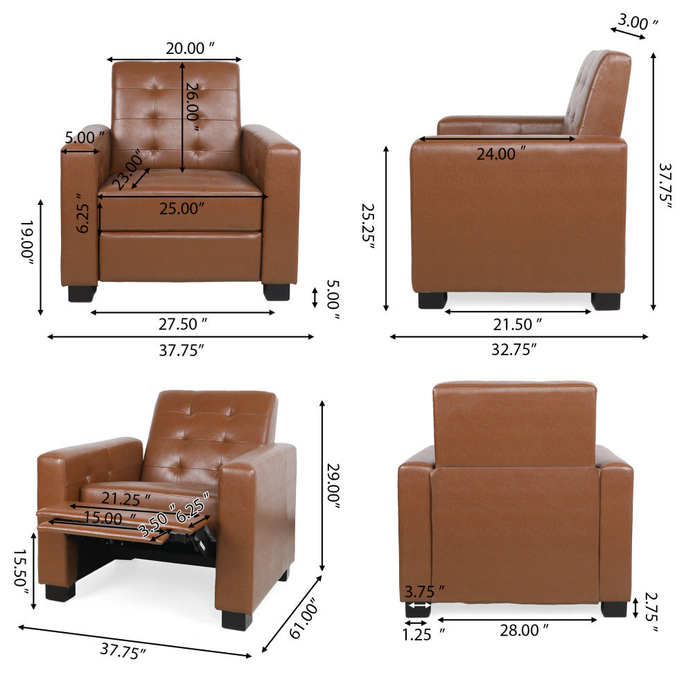 Langseth Contemporary Tufted Pushback Recliner, Cognac/Dark Brown, Faux Leather