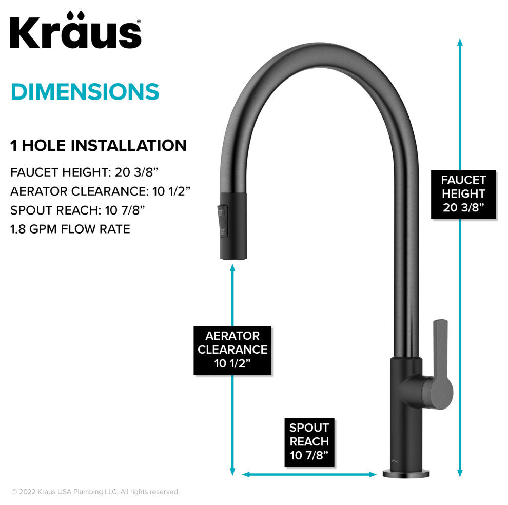 Oletto Pull-Down 1-Hole Kitchen Faucet, Matte Black/ Spot Free Black Stainless