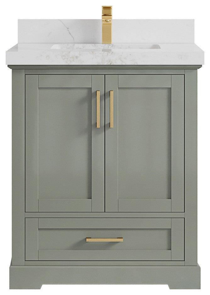 Boston 30 Single Sink Bath Vanity in Evergreen 2" Calacatta Nuvo
