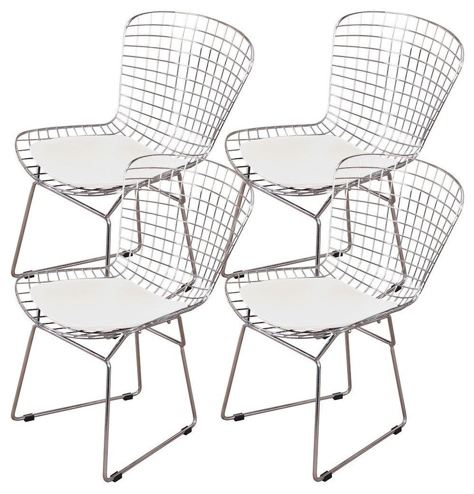 OCC, Chromed Steel Side Chairs With Leatherette Pu Pad, White, Set of 4