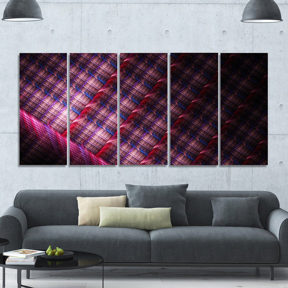 Dark Pink Abstract Metal Grill, Abstract Art on Canvas, 60"x28", 5 Panels