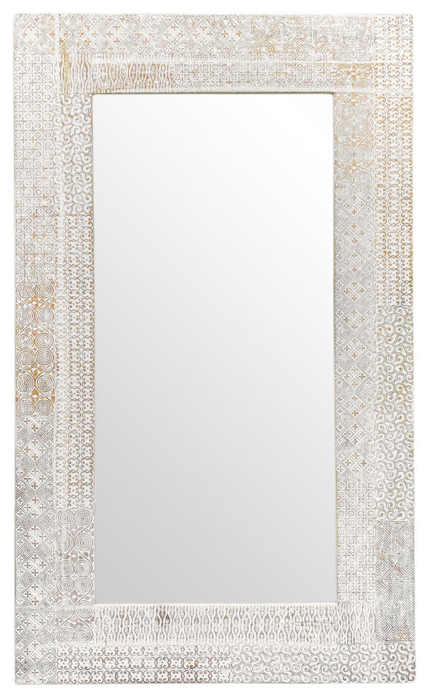 Large White Umbuka Carved Mirror