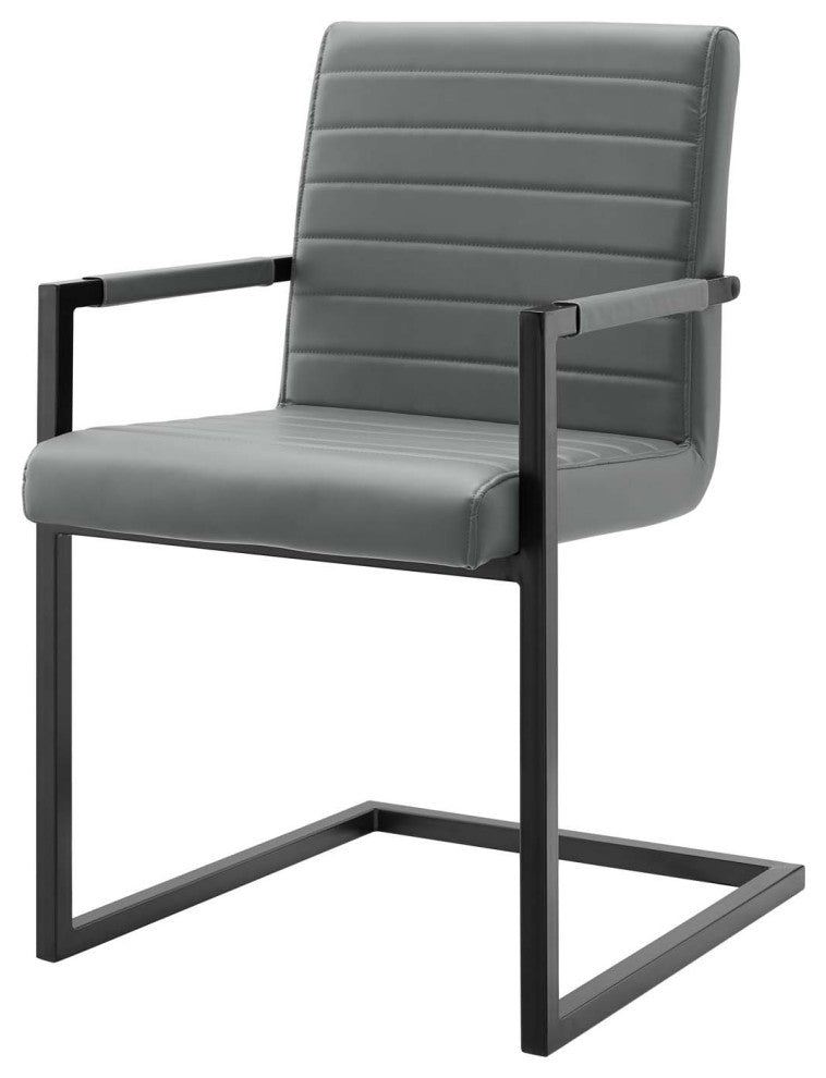Side Dining Chair, Set of 2, Faux Vegan Leather, Gray, Modern, Cafe Bistro
