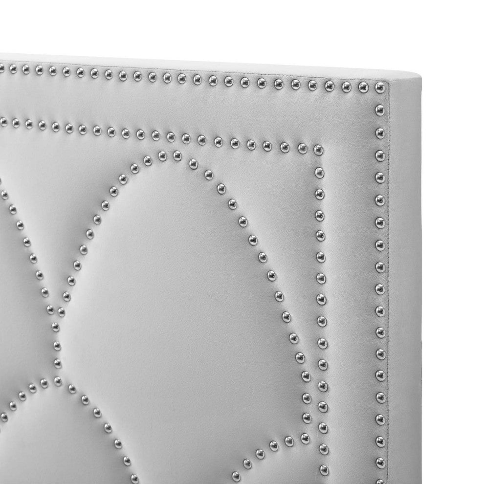 Headboard, Nailhead, Twin Size, Gray, Velvet, Modern, Bedroom Guest Suite