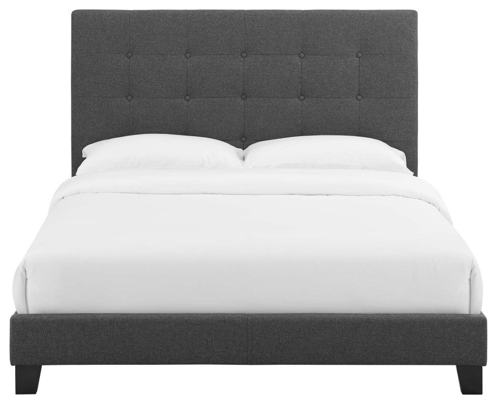 Melanie King Tufted Button Upholstered Fabric Platform Bed Gray
