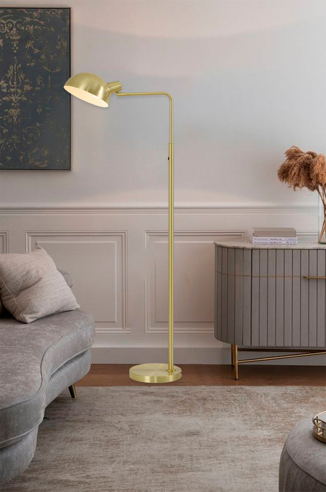 1-Light Satin Brass Metal Floor Lamp With A Metal Shade
