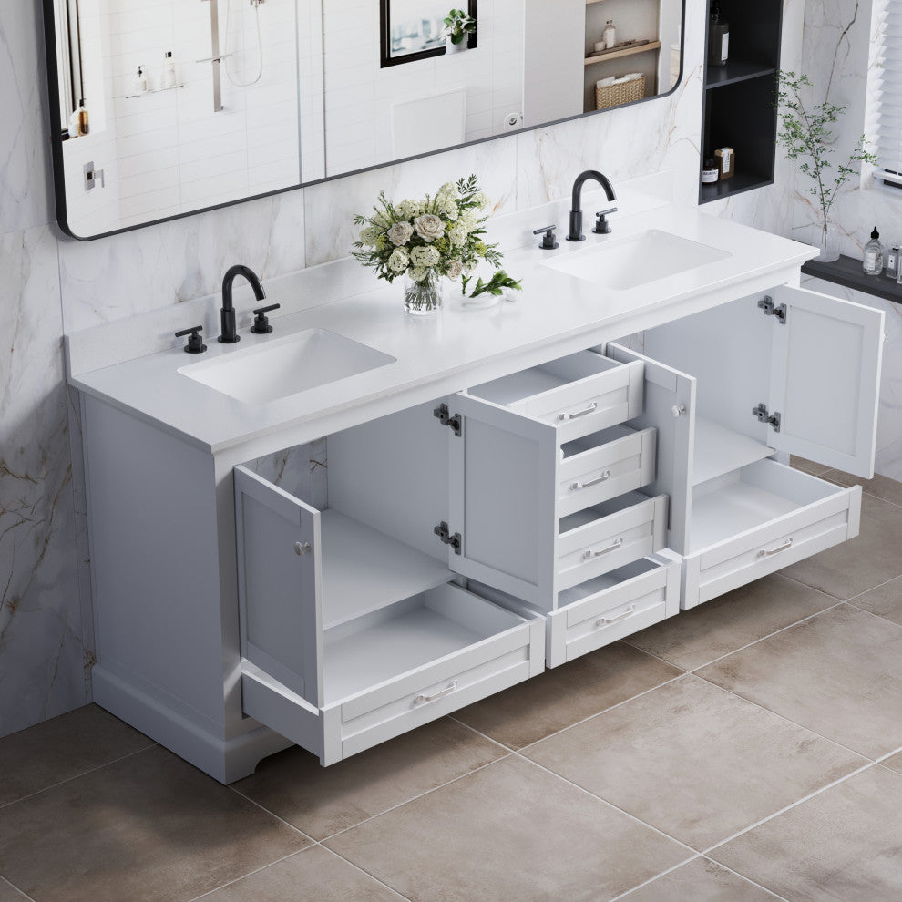 80" Freestanding Bathroom Vanity with White Cultured Marble Top in White