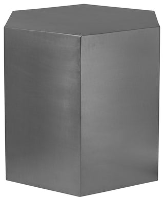 Hexagon Durable Iron End Table, Brushed Chrome