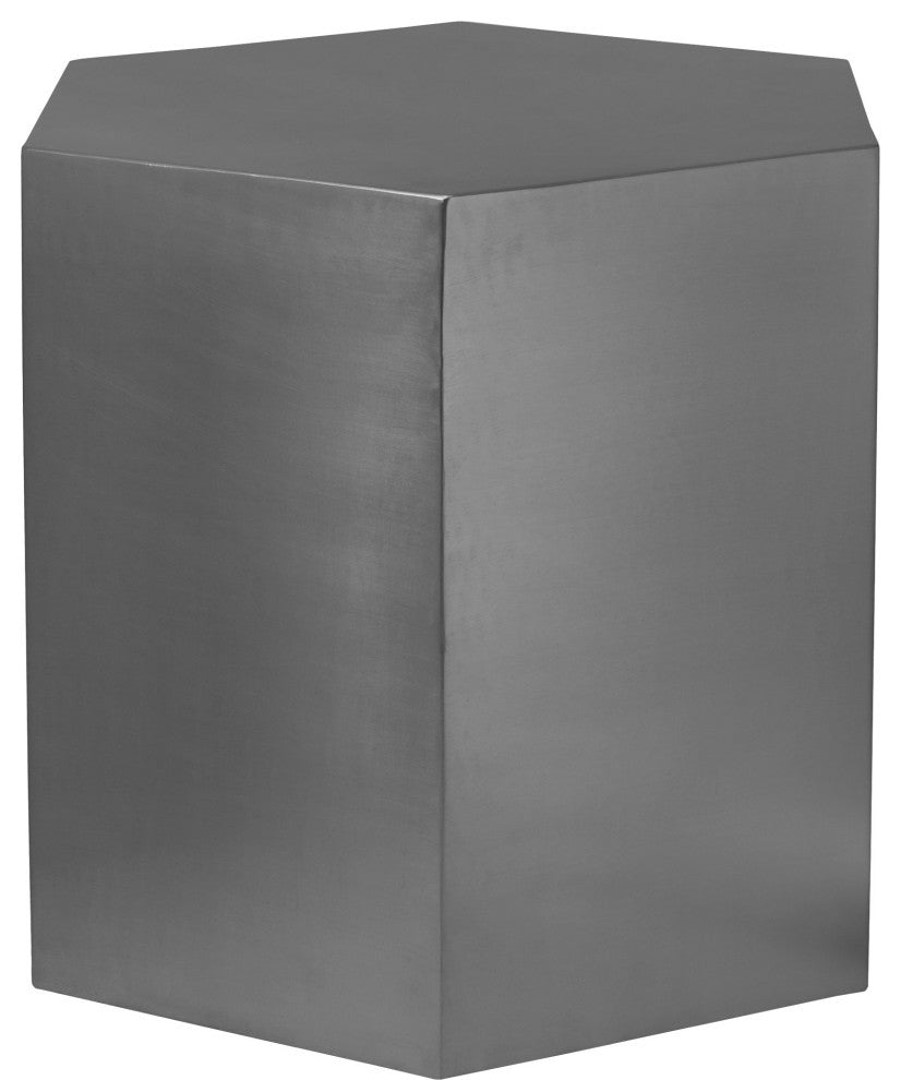 Hexagon Durable Iron End Table, Brushed Chrome