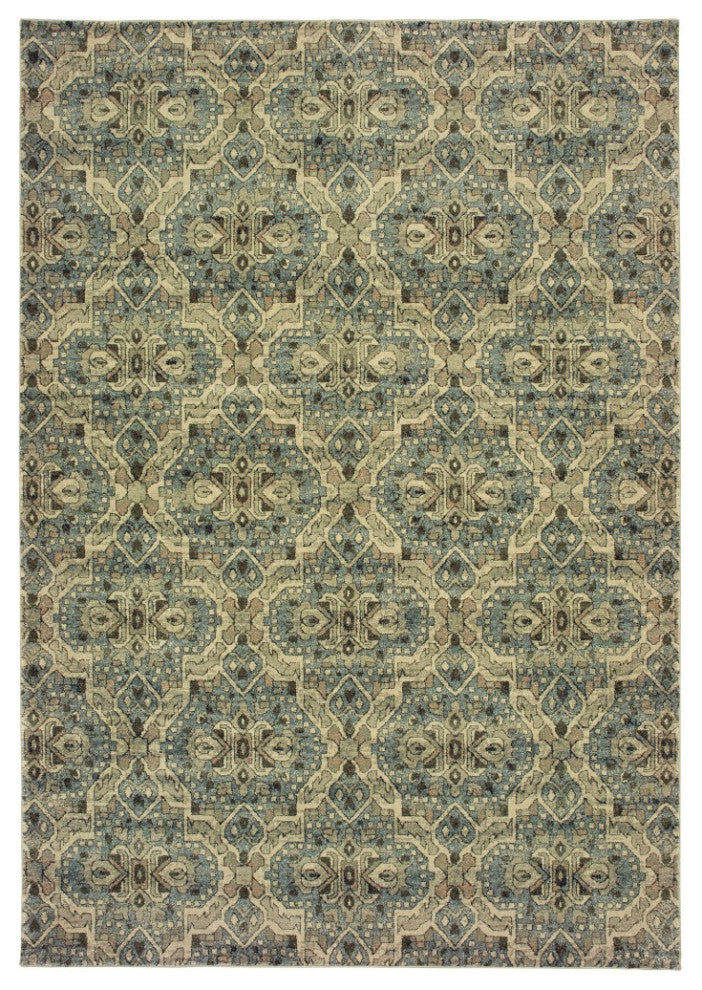 4??6??Ivory And Blue Geometric Area Rug