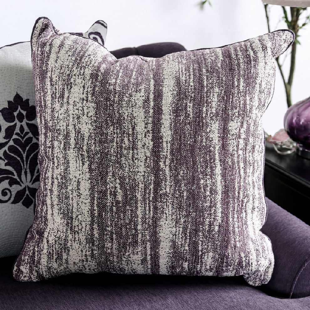 Chenille And Wooden Love Seat with Sloped Arms Design, Purple