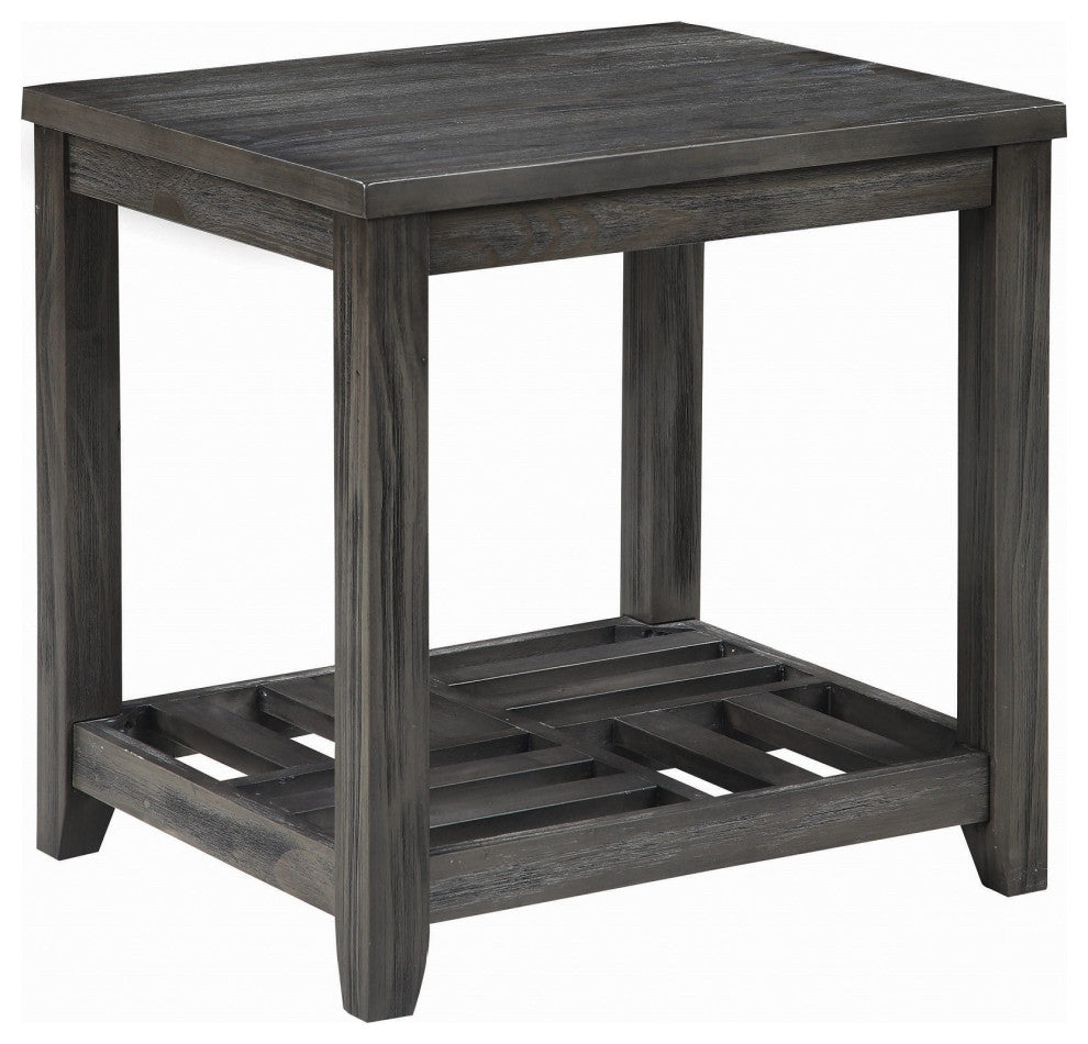 Rectangular End Table with Shelf, Gray