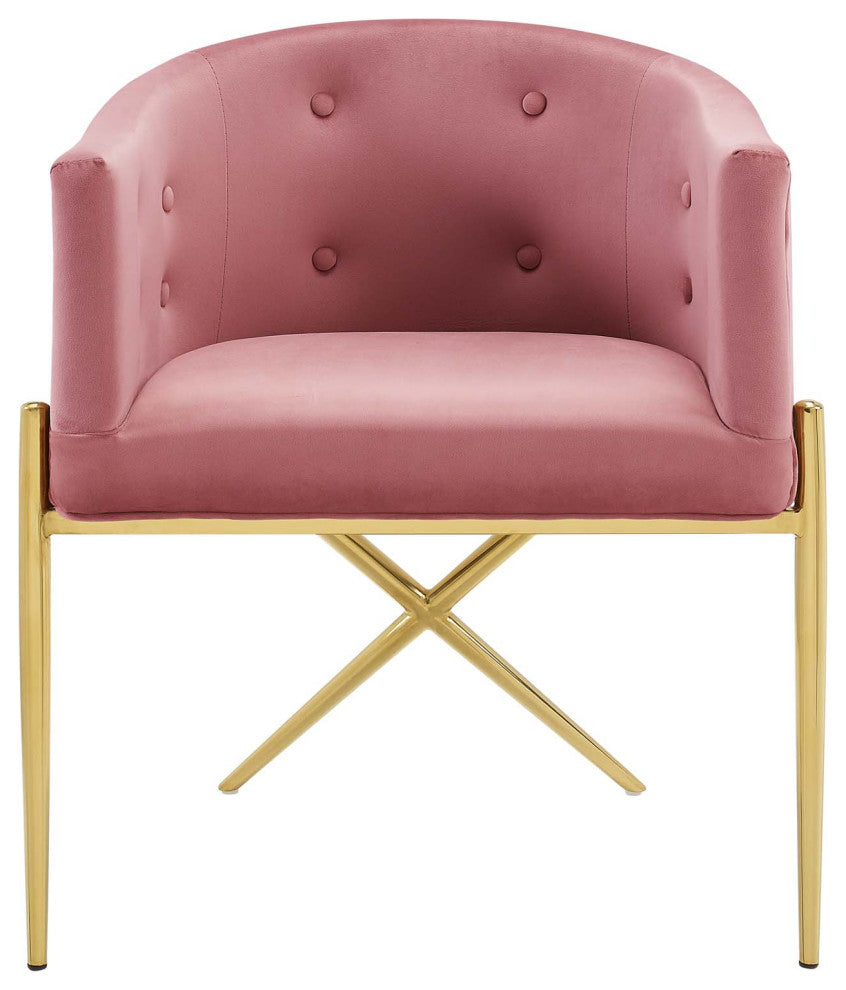 Tufted Side Dining Chair, Velvet, Metal, Pink, Modern, Cafe Bistro Restaurant