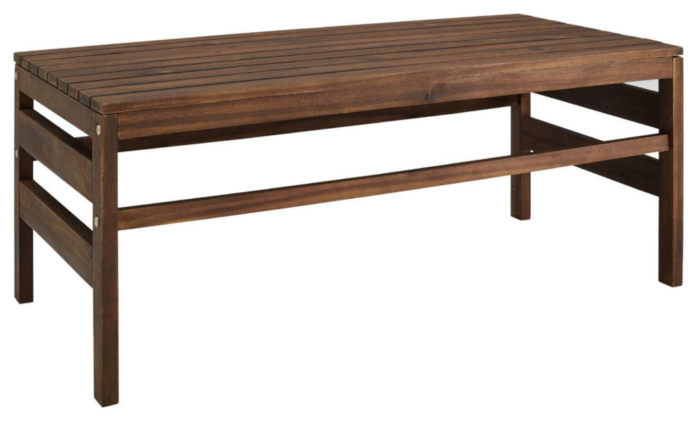 Modern Slat-Top Solid Acacia Wood Outdoor Coffee Table "“ Dark Brown
