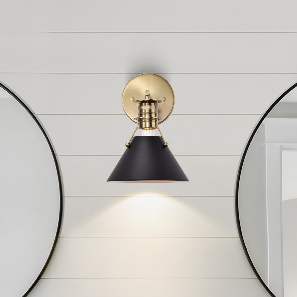 Outpost 1-Light Wall Sconce, Matte Black With Burnished Brass