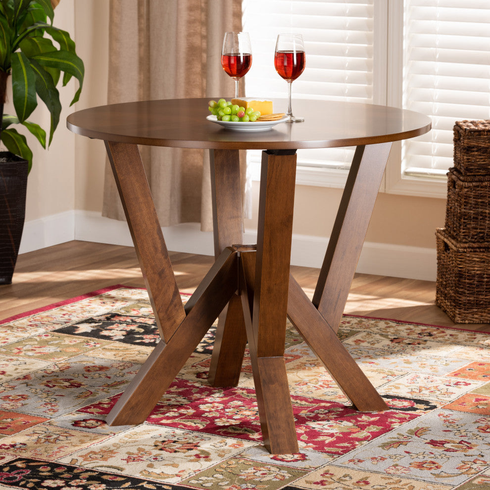 Alisa Walnut Brown 35" Wide Round Wood Dining Table
